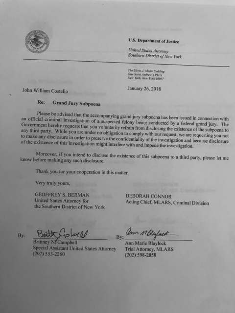 U S Department Justice Letter